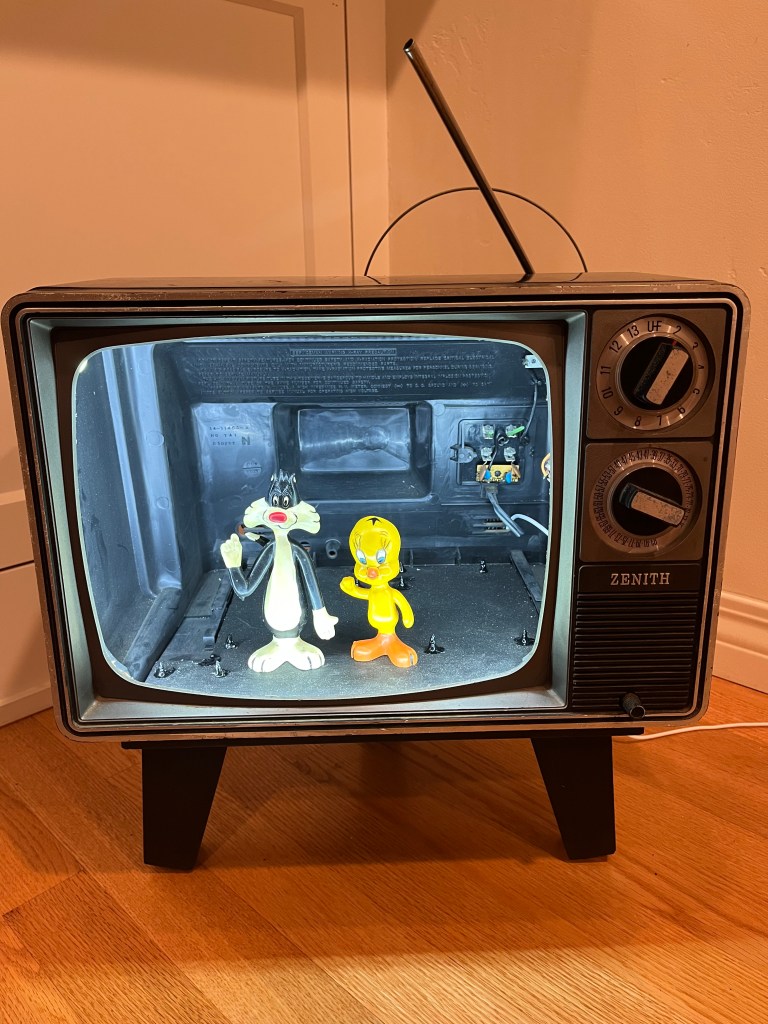 Dark Zenith TV with Sylvester and Tweety Bird figurines inside