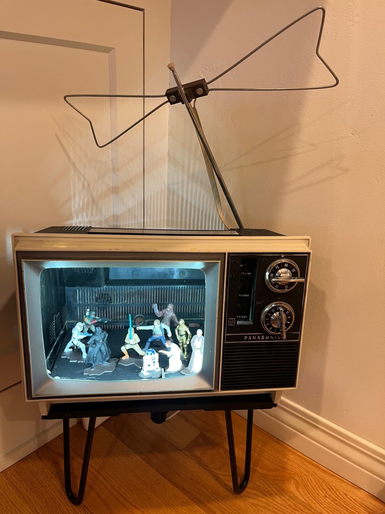 Panasonic TV with Star Wars figurines inside